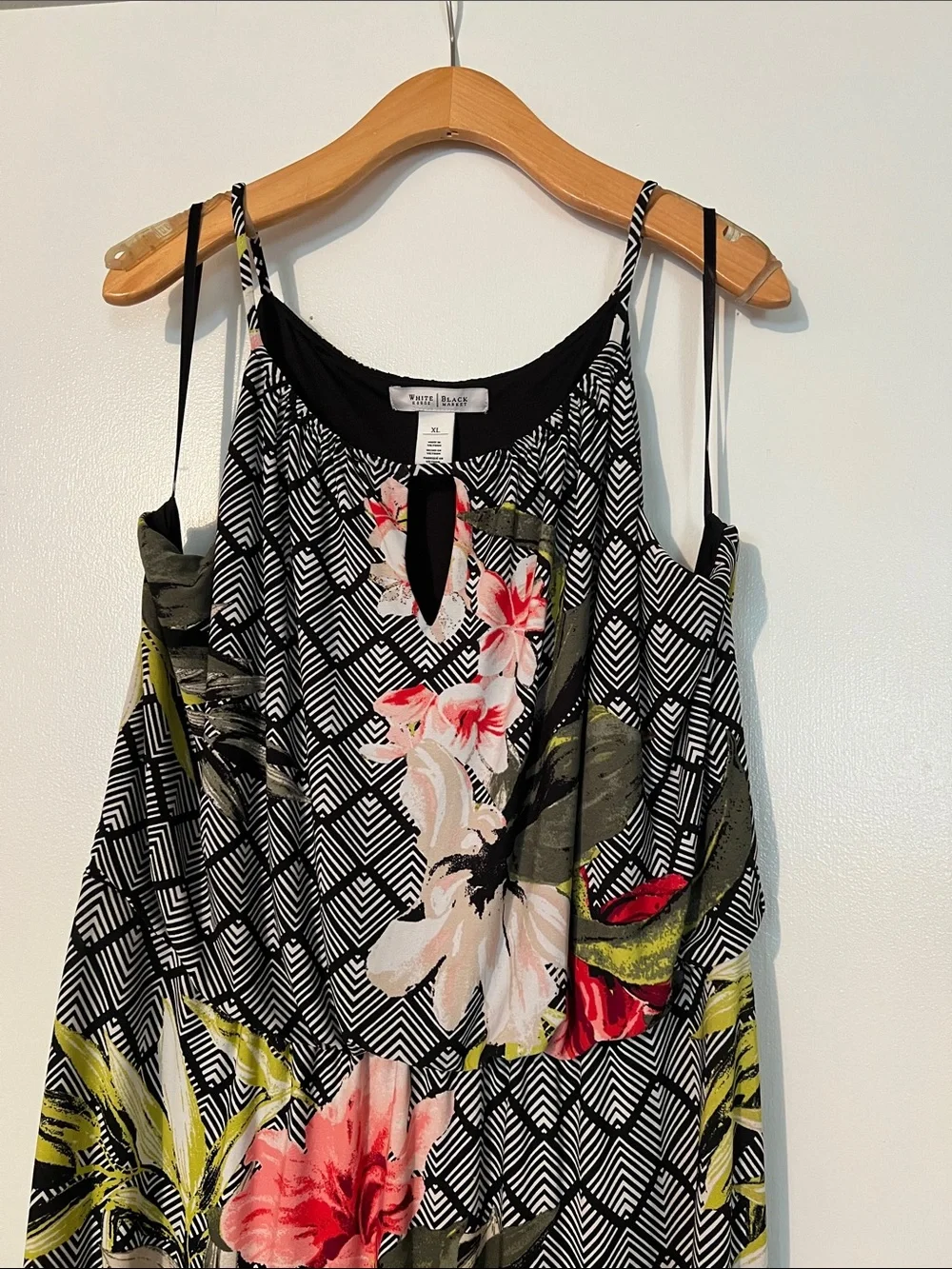 White House Black Market Black Maxi Dress with Pink Floral Print - Picture 2 of 4